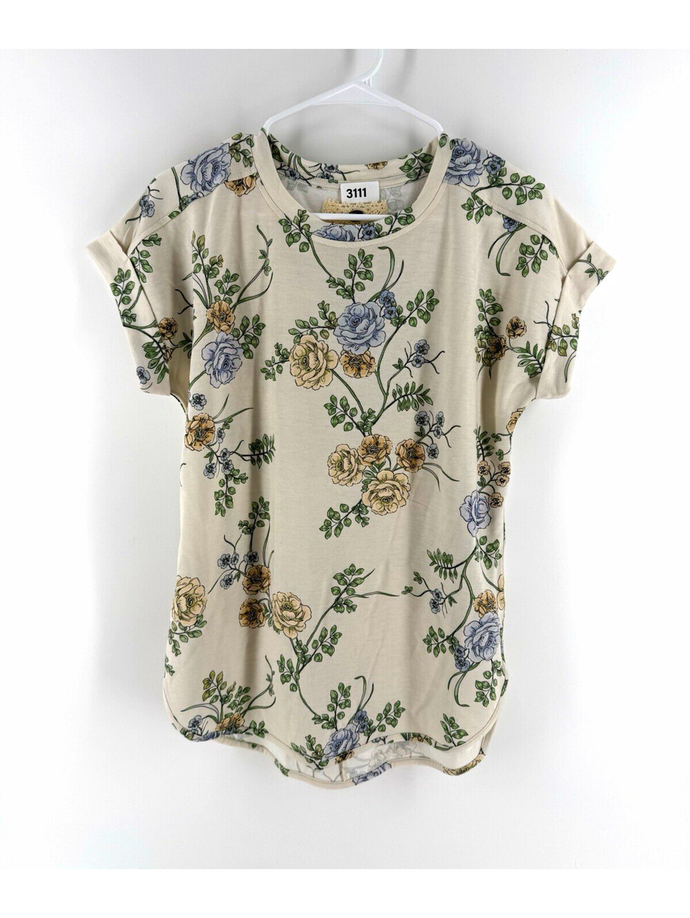 Cupio Blush Women’s S Beige Floral Short Sleeve Round Neck Knit Lace Top NWT